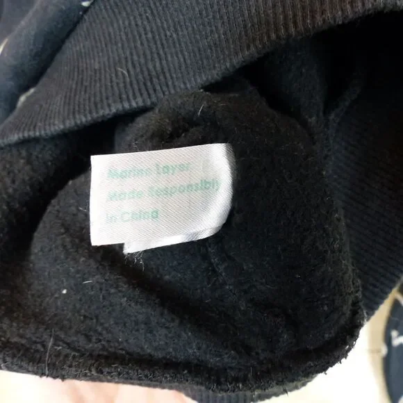 Marine Layer Anytime Black Noodle Print Sweatshirt Womens L Crewneck 90s Art Geo - Picture 8 of 10